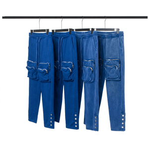 <b>Mens</b> Teal <b>Cargo</b> Sweatpants Multi Pocket Drawstring <b>Jogger</b> Pants Snap Cuff Streetwear Casual Fashion Wholesale Manufacturer - Product Image 2