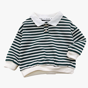 Sudadera Polo para Niños, Primavera-Otoño, Nuevo Estilo, Manga Larga, Cuello Solapa, Rayas, Sudadera para Bebé, Personalizable, Venta al Por Mayor - Product Image 5