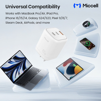 Chargeur USB C rapide Miccell OEM 65W, chargeur portable GaN type C, charge super rapide, chargeur multi-ports pour téléphones, ordinateurs portables