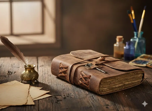 สมุดบันทึกหนังวินเทจพร้อมกุญแจโบราณ สมุดวาดเขียนกระดาษขอบดิบทำมือ สไตล์เรียบง่ายสำหรับวาดภาพและเขียน - Product Image 3