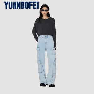 YUANBOFEI <span class=keywords><strong>Jeans</strong></span> Casuales de Mezclilla para Mujer, Estilo Y2K, Cintura Alta, 9 Bolsillos, Pierna Recta y Ancha, Tipo Cargo - Product Image 4