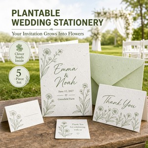 Kit per Giardino e Matrimonio con Carta Seminabile, Semi di <span class=keywords><strong>Trifoglio</strong></span> e Set di 5 Cancellerie Piantabili per Giardino e Matrimonio - Product Image 1