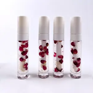 Label Pribadi Kustom Grosir Antilengket dengan Kelopak Mawar Asli dan Lip Gloss Foil Emas 24K