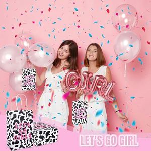 Sac en papier kraft à motif vache avec poignée, sacs cadeaux Let's Go Girls, sacs décoratifs pour fête cowgirl - Product Image 5