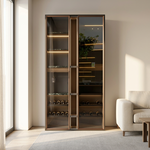 Projet de villa de luxe en Australie : Meuble à <span class=keywords><strong>vin</strong></span> moderne en bois et <span class=keywords><strong>verre</strong></span>, porte-bouteilles, sur mesure OEM pour solution de mobilier complet pour toute la maison - Product Image 1