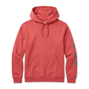 Sweat-shirt en polaire à capuche rouge pour homme, coupe classique, couleur unie, avec poche, logo sur la manche gauche, style décontracté pour l'automne - Product Image 1