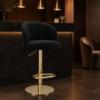 Tabouret de bar pivotant réglable en velours vert avec dossier cannelé et base en métal doré pour la maison, la cuisine, la salle à manger et le salon