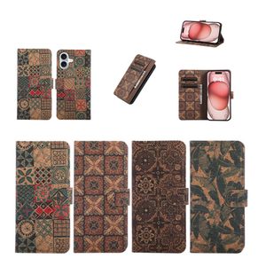 Étui portefeuille vintage en cuir et liège à motif floral pour <span class=keywords><strong>iPhone</strong></span> 17 Air 16E 15 Plus 14 Pro Max <span class=keywords><strong>13</strong></span> 12, coque bohème avec porte-cartes - Product Image 1
