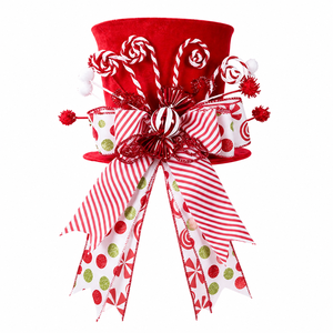 Ornamen Topi Pohon Natal dengan Pita Permen dan Busur Lipat Kain Grosir Pabrik - Product Image 5