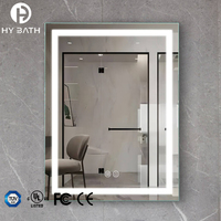 Miroir LED intelligent Bluetooth rectangulaire moderne avec cadre en aluminium IP44, rétroéclairage intégré pour salle de bain d'hôtel, garantie de 3 ans