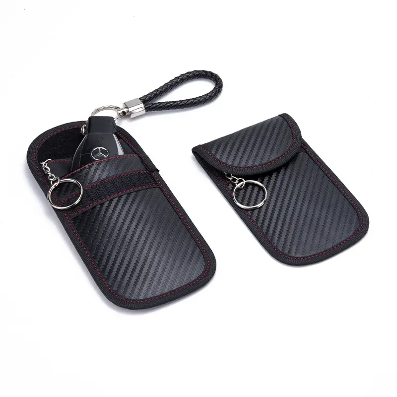 Custom Car RFID Signal Blocking Anti-Theft PU Leather Pouch Bag for Car Key Fob Key Wallets car key case
