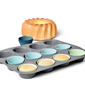 Ensemble de moules à gâteau en silicone couleur Morandi - 12/24/36 moules ronds pour muffins, pour la cuisson de tartes aux œufs et d'œufs à la vapeur - Résistants au four, faits à la main, réutilisables - Product Image 1