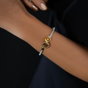 BBBA-04288 Elegant 22k Gold Plated 316L Stainless Steel Crystal Flower Design <b>Bangles</b> & <b>Bracelets</b> for Women's Everyday Wear - Product Image 3