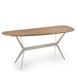 Mesa de comedor de madera orgánica de lujo moderno, Natural acabado marrón, patas de hierro blanco y negro para muebles de sala de estar, mesas de centro - Product Image 1