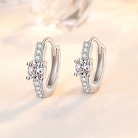 Anting Perak S925 EK211 untuk Wanita, Anting Zirkon Sederhana, Lingkaran Kecil yang Stylish dan Anggun