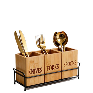 Boîte de rangement à compartiments en bois pour couverts, support amovible pour couteaux, fourchettes et cuillères, organisateur de cuisine, étagère de rangement pour armoire et garde-manger - Product Image 2