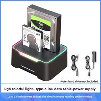USB 3.0 SATA Dual Bay RGB lampu efek plastik Hard Drive kandang Offline Clone HDD SSD Hard Disk stasiun Dok 2.5/3.5 inci