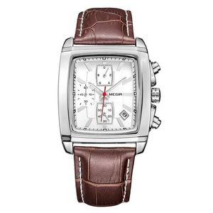 Offerta Speciale MEGIR 2028 Orologio da <span class=keywords><strong>Uomo</strong></span> in Vera Pelle, Movimento al Quarzo, Quadrante Quadrato, Impermeabile, con Calendario, Stile Sportivo e Business - Product Image 5