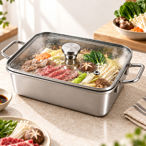 Olla Cuadrada Multiusos de Acero Inoxidable 304, Gran Capacidad, <span class=keywords><strong>para</strong></span> Pescado a <span class=keywords><strong>la</strong></span> Parrilla, Hot Pot, Sartén Seca, Estilo Japonés, con <span class=keywords><strong>Tapa</strong></span> - Product Image 3