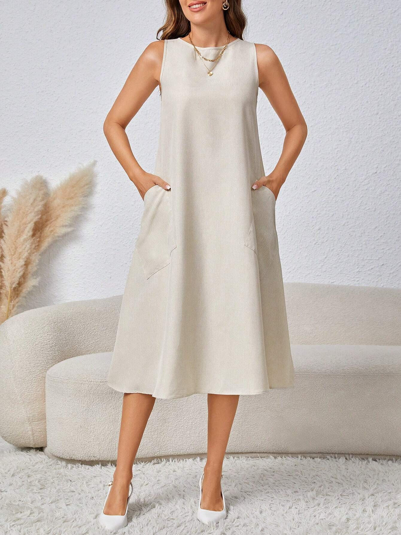 Fashion Casual Pocket Sleeveless Round Neck Women's Wholesale Modest Dresses  for Women Clothing| Alibaba.com
