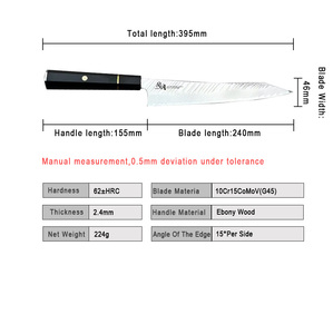 Couteau de chef artisanal de 8 pouces en acier inoxydable, acier Damas 45 couches, <span class=keywords><strong>Kiritsuke</strong></span> avec manche en bois Pakka, design ambidextre - Product Image 6