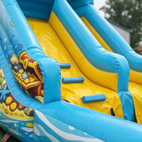 Toboggan aquatique gonflable commercial à double voie sur le thème des créatures marines, imprimé pieuvre et hippocampe, en PVC, garantie 3 ans, installation facile
