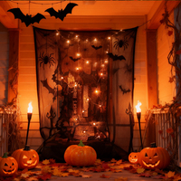 Ensemble de lumières décoratives d'Halloween DIY : Toiles d'araignée, nappe, rideau de porte noir, dentelle, écran de fenêtre, mur, lumières décoratives de fête
