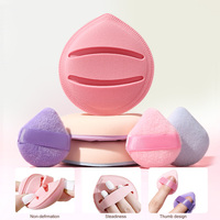 Lot de 3 mini houppettes en velours floqué, forme goutte d'eau, éponges de maquillage douces et moelleuses pour poudre de guimauve