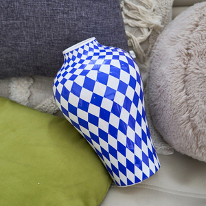 Vase à fleurs en céramique de style <span class=keywords><strong>bleu</strong></span> moderne scandinave, motif losange, décoration de salon - Product Image 5
