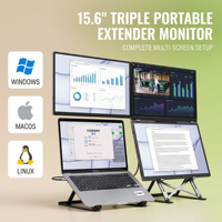 Monitor Portabel Lipat Tiga 16 Inci Layar Tripel Full HD 1080P, 300 Nits Ideal untuk Pekerjaan Kantor, Trading Saham & Pengeditan Video