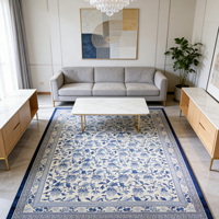 Tapis tissé en laine à poils longs, bleu et blanc, style porcelaine chinoise, adapté aux animaux domestiques, antidérapant, écologique