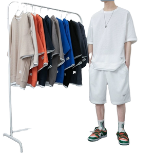 Conjunto de Pantalones Cortos de Moda para Hombre, Verano, Transpirable, Casual, Holgado, Dos Piezas, Deportivo, de Manga Corta, Tela Waffle, Ropa de Estar por Casa - Product Image 1