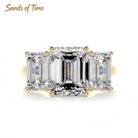 Bague Trio Classique en Argent Sterling 925 avec Moissanite Radiant Cinq Carats et Accents Latéraux Triangulaires – Commande Personnalisée pour Clients Féminins