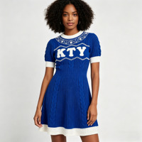 Robe en tricot tendance style universitaire avec patch lettres KTY, col orné de strass, élégante robe de sororité, Robe Femme, Ropa De Mujer