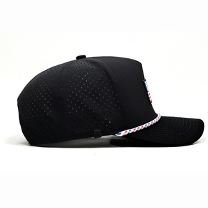 Performance 5 Panel Golf Rope <b>Cap</b> Custom Logo Perforated Laser Cutting Hole Baseball Golf <b>Hats</b> With Rubber Patch Waterproof <b>Hats</b> - Product Image 4