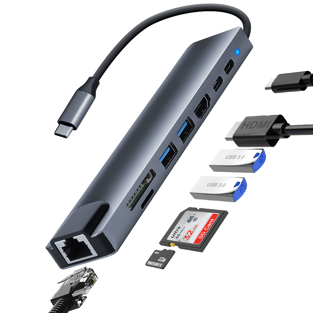 Multifunctional 3.1 Usb Hub 8port Tipo Support NS Dex Type c 8 in 1 Usb c Hub With 2 X Usb3.0 Ports Hub c Type 8 in 1 Adapter