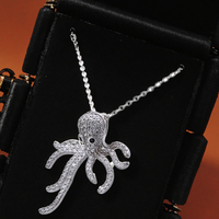 Collier pendentif à breloque en argent sterling plaqué or blanc pour femme coupe princesse pieuvre Style mignon Zircon Micro Insert pour les fêtes