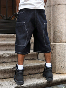 سراويل جينز كاجوال للرجال على طراز الشارع مطبوعة بشعار مخصص شورت جينز للرجال فضفاض جرافيك Jorts للرجال - Product Image 3