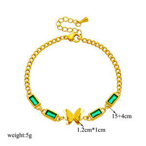 European American Style Butterfly Charm Bracelet Gold Green Rhinestone Square Chain Titanium Steel Jewelry Gift - Product Image 4