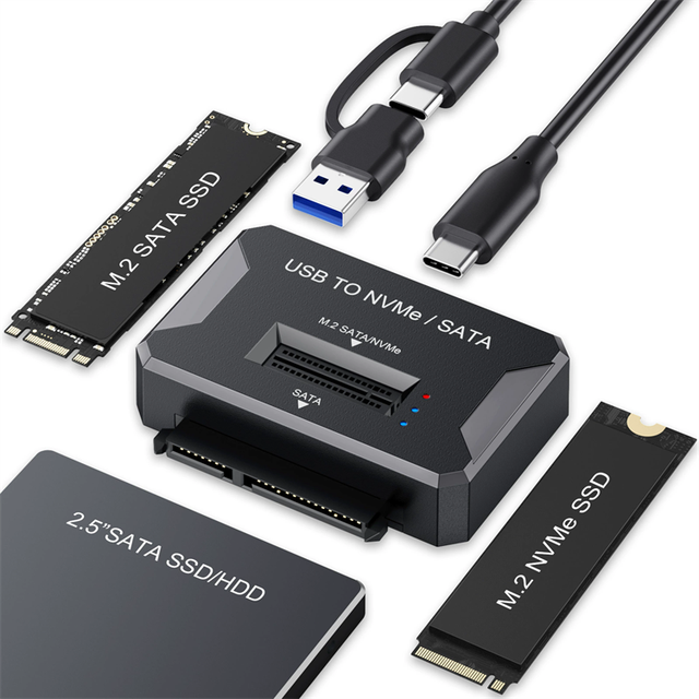 M2 SATA NVMe to USB 3.1 10Gbps Direct Plug 2.5 Inch SATA SSD Adapter for 2230 2242 2280 22110 M2 SSD Enclosure Docking Base