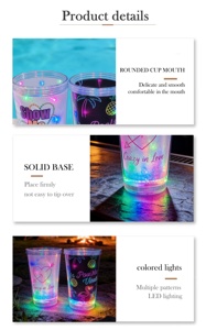 Vaso LED Luminoso para Fiestas, 16oz, Plástico, con Tapa y Pajita, Personalizable con Logotipo, Venta al Por Mayor - Product Image 4