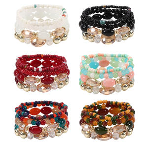 Beaded <b>Bracelets</b> <b>Set</b> Crystal Rhinestone Elastic Women's Fashion Gift Jewelry 4Pcs Multicolor Boho Style - Product Image 1