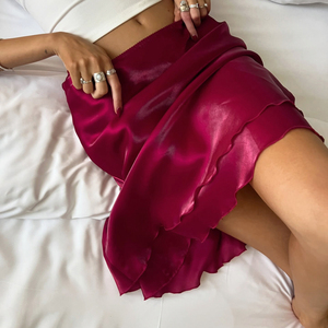 Jupe d'été élégante en satin double épaisseur, longueur genou, écologique, couleur unie, basique et décontractée pour femme - Product Image 4