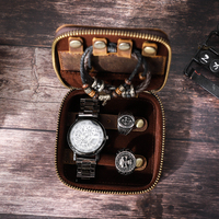 Contacts Famille Vintage Crazy Horse Cuir Carré Voyage Bijoux Mallette De Rangement Doublure En Velours Fermeture À Glissière Prêt Stock