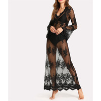 Chemises de nuit pour femmes, transparentes, en dentelle jacquard, en maille, vêtements de nuit