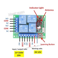Module récepteur de relais de commutation sans fil universel 433Mhz DC 12V 4CH, émetteur RF, télécommande 433Mhz