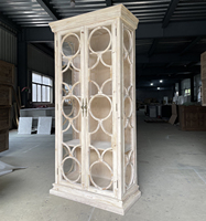 Bibliothèque Antique blanche à 2 portes, présentoir en bois recyclé, boîte de rangement unique, armoire haute