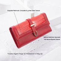 Dompet Wanita Mewah Grosir Logo OEM Tekstur Kulit Buaya Kulit Vegan Dompet Panjang Kapasitas Besar Tas Clutch Desainer Wanita