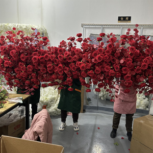 Fondo arqueado de boda IFG, fila de <span class=keywords><strong>flores</strong></span> <span class=keywords><strong>rojas</strong></span> de 8 pies de longitud con algunas decoraciones de hojas <span class=keywords><strong>rojas</strong></span> - Product Image 4