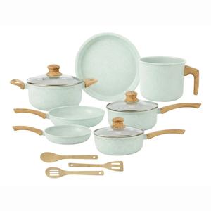 Modern <b>Ceramic</b> Marble Coated Pot <b>Pan</b> Glass Lids Bakelite Handles Non-Stick Aluminum Cookware Set Induction Compatible Dishwasher - Product Image 1